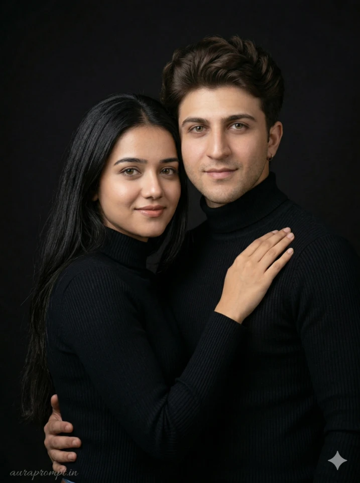 AI Couple Portrait Prompts for Matching Turtleneck Side by Side Pose