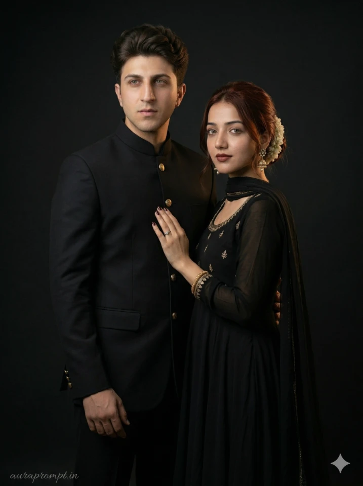Couple Pose Prompt for AI in Traditional Indian Luxury Studio Style