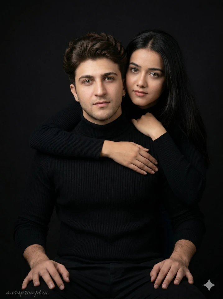 Couple Photo Editing Prompts for Intimate Black Studio Portrait