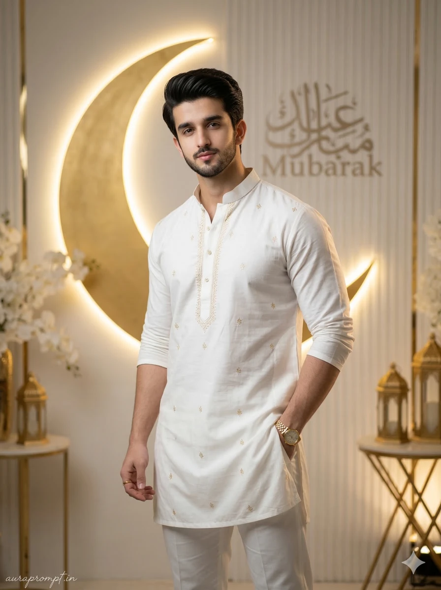 Luxury White and Gold Eid Studio Portrait