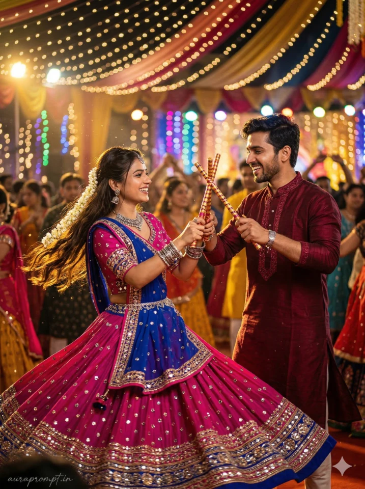 Energetic Dandiya Night Under Festive Lights Prompts