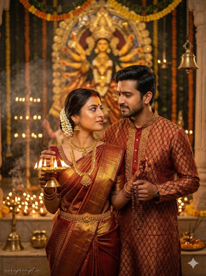 Intimate Temple Aarti Moment with Spiritual Glow