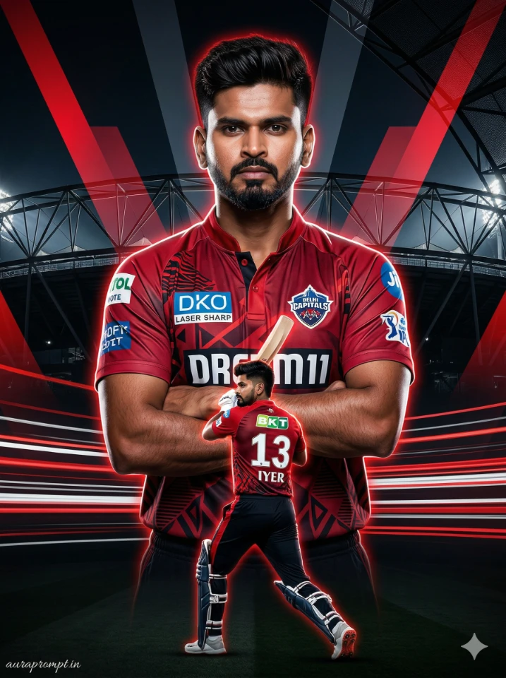 Delhi Capitals Capital Strike Cricket Poster Editing Prompt by auraprompt.in