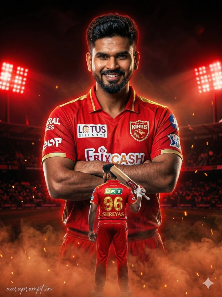 Punjab Kings Red Storm IPL Style Poster Prompt by auraprompt.in