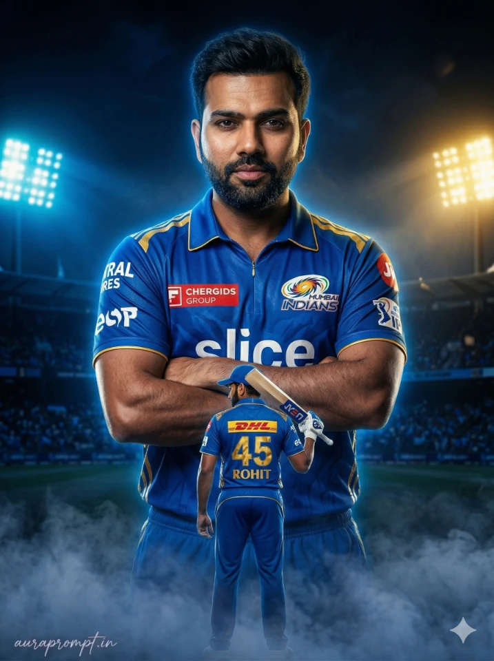Mumbai Indians Blue Dynasty AI Cricket Poster Prompt by auraprompt.in