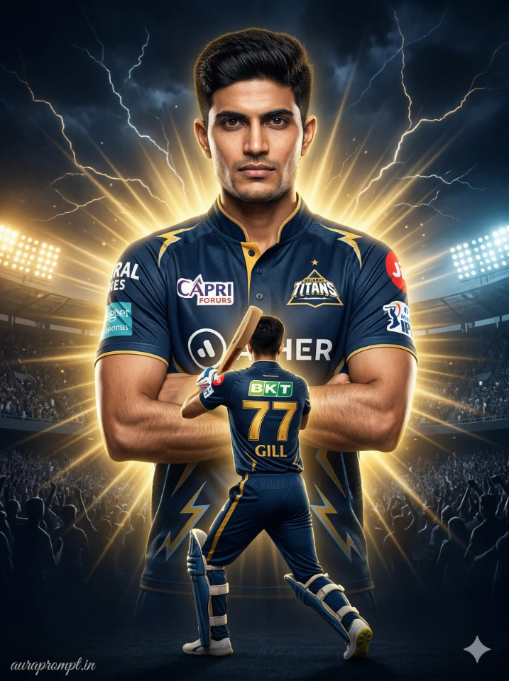 Gujarat Titans Gold Titan IPL Poster Background Prompt by auraprompt.in