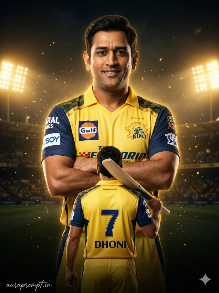 CSK Champion Gold Poster Prompt for Trending IPL AI Photo Editing by auraprompt.in