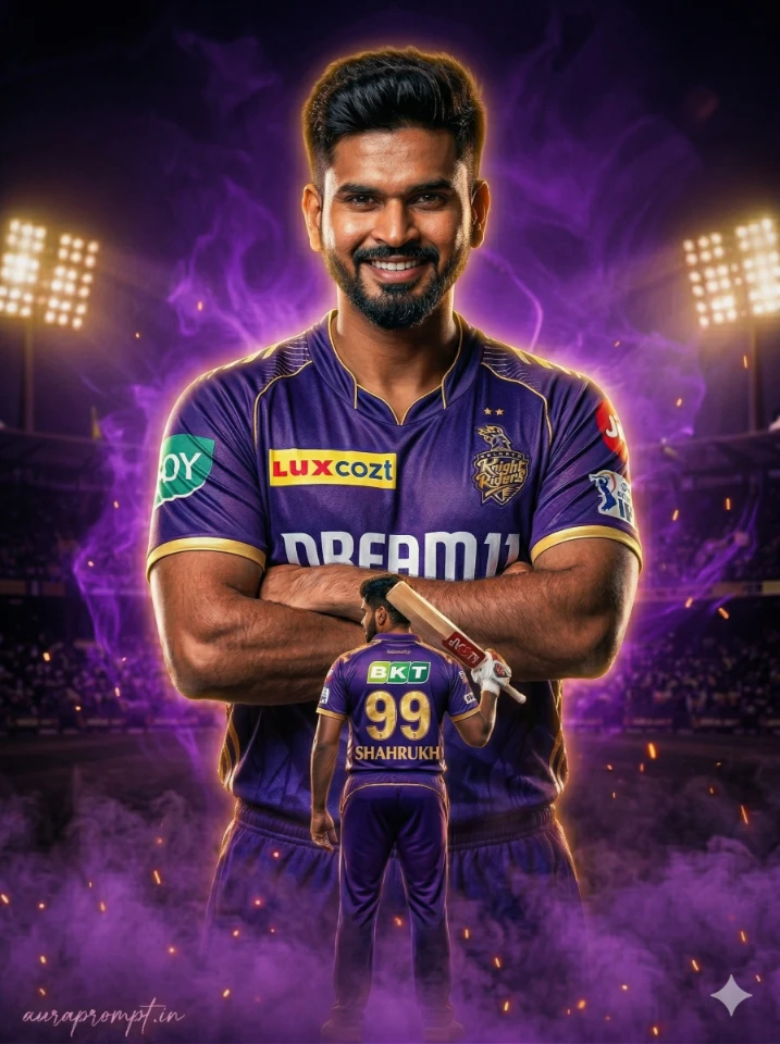 KKR Purple Knight Ultra Realistic IPL Poster Prompt by auraprompt.in