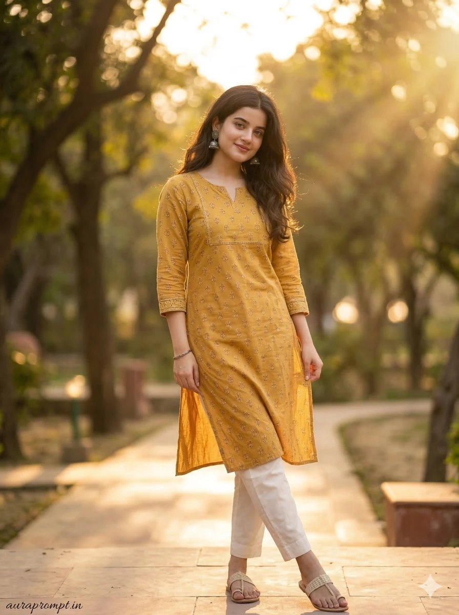 Golden Hour Garden Kurti Fashion Portrait