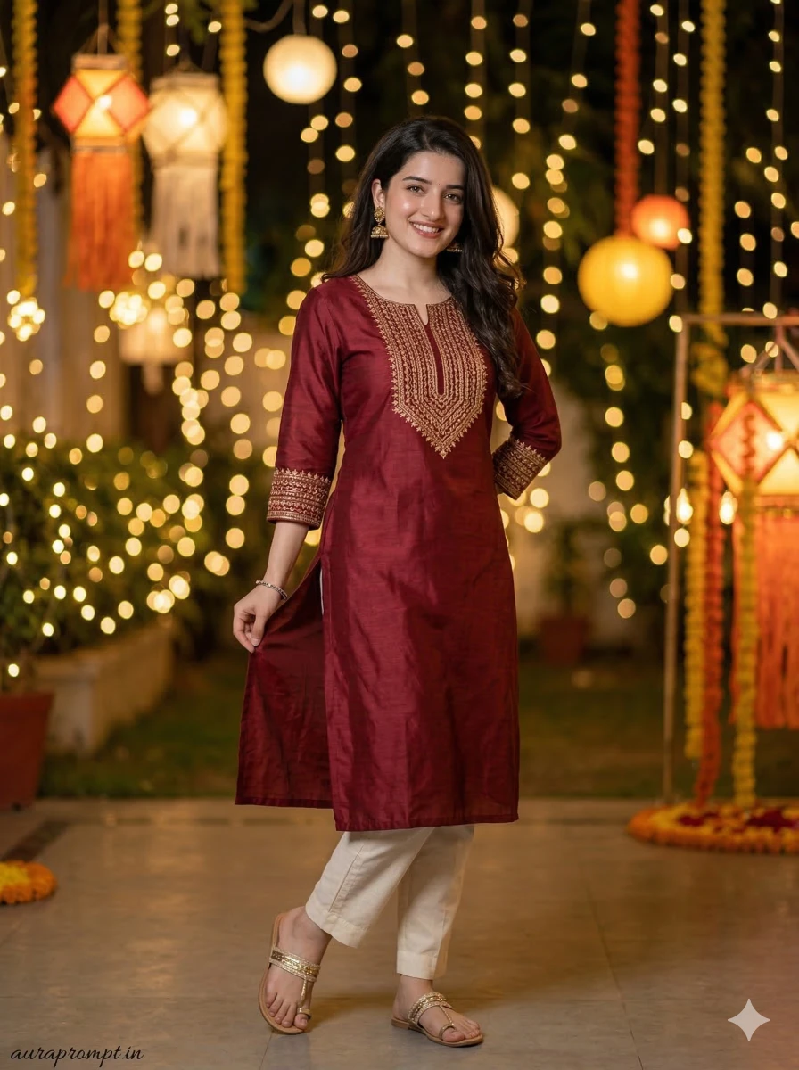 Festive Evening Kurti Portrait with Lights