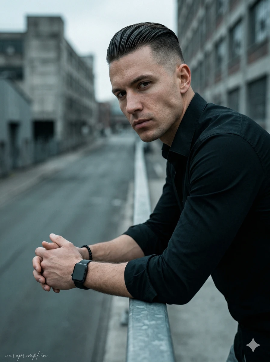 low angle masculine jawline portrait luxury studio aesthetic prompts Gemini AI