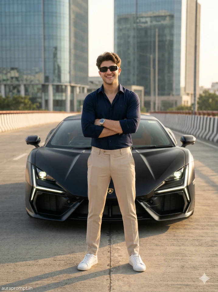 Boys supercar AI prompts ultra realistic Gemini AI luxury car photoshoot cinematic 2026