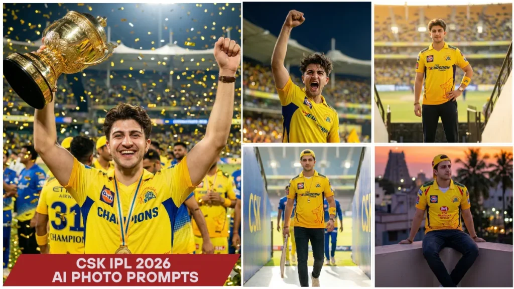 CSK IPL 2026 AI photo prompts for boys ultra realistic Gemini AI cricket fan edit yellow jersey stadium
