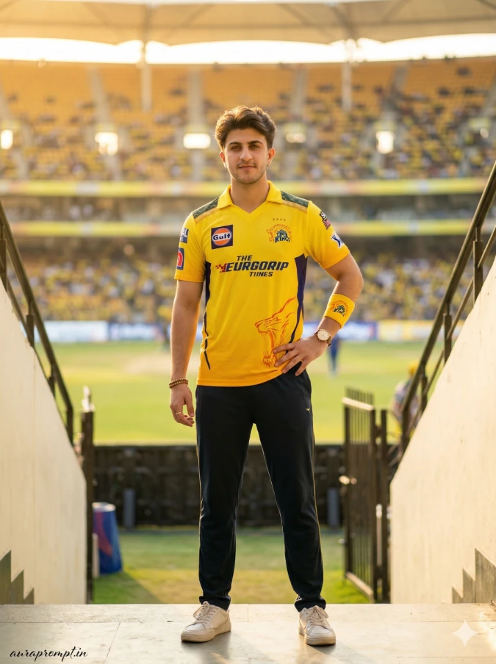 CSK IPL 2026 AI photo prompts for boys ultra realistic Gemini AI cricket fan edit yellow jersey stadium