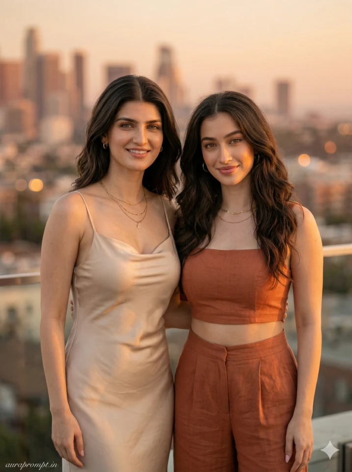 Gemini AI Best Friends Photo Prompts two girls in Pinterest aesthetic cinematic portrait ultra-realistic friendship AI photo generated with Gemini AI