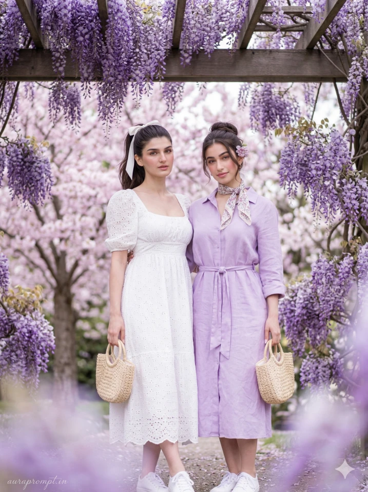 Gemini AI Best Friends Photo Prompts two girls in Pinterest aesthetic cinematic portrait ultra-realistic friendship AI photo generated with Gemini AI