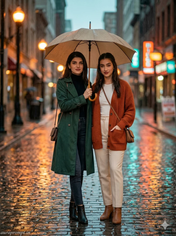 Gemini AI Best Friends Photo Prompts two girls in Pinterest aesthetic cinematic portrait ultra-realistic friendship AI photo generated with Gemini AI