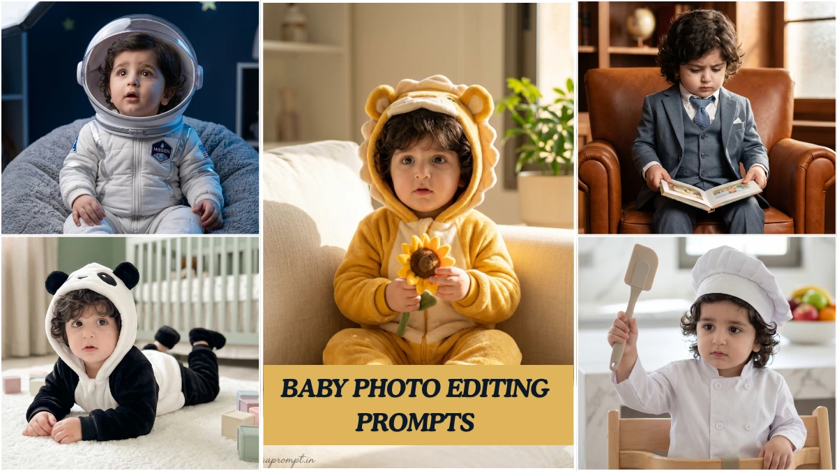 A hyper realistic baby portrait created using baby photo editing prompts in Gemini AI with soft studio lighting and natural skin texture.