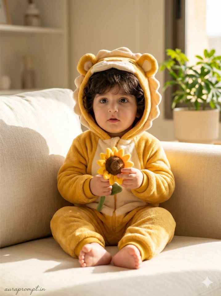 A hyper realistic baby portrait created using baby photo editing prompts in Gemini AI with soft studio lighting and natural skin texture.