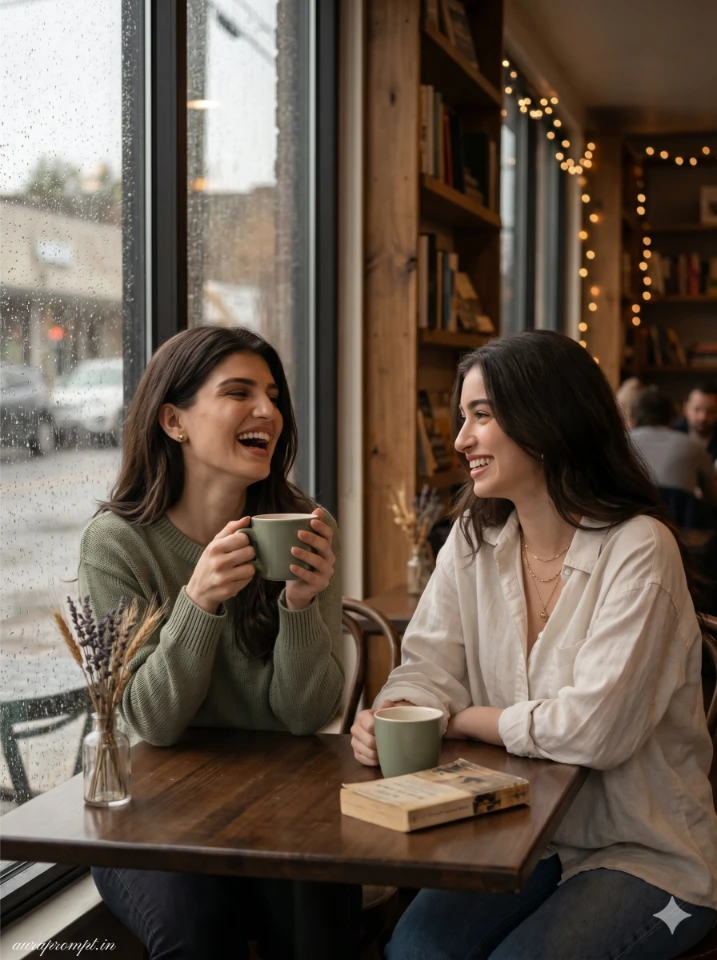 Two Indian girl best friends posing together in a cinematic best friends ai prompt generated using Gemini AI photo editing.