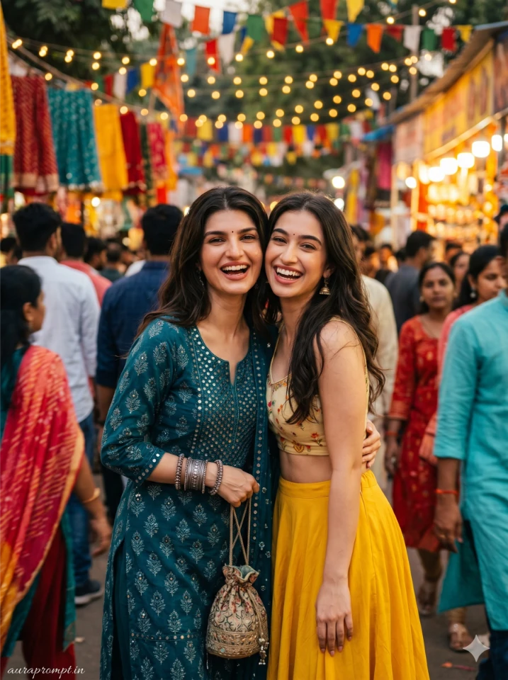 Two Indian girl best friends posing together in a cinematic best friends ai prompt generated using Gemini AI photo editing.