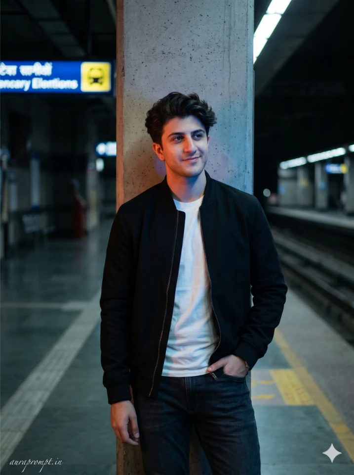 A cinematic gemini ai boy style prompt result showing a hyper-realistic portrait of an Indian boy in dramatic studio lighting for Instagram 2026
