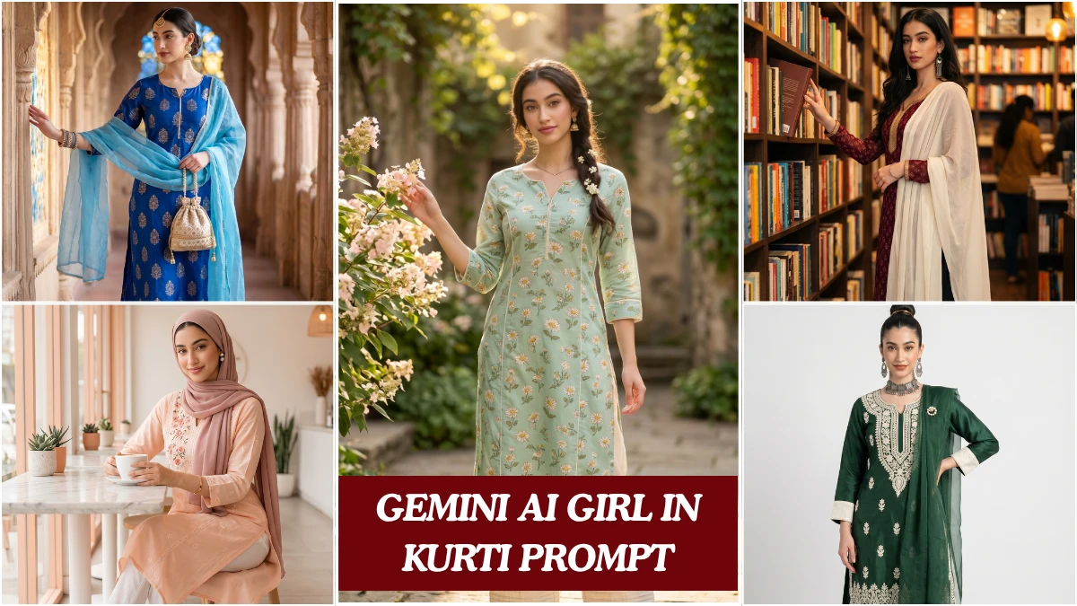 A cinematic gemini ai girl in kurti prompt showing an Indian girl in elegant ethnic wear with soft natural lighting and editorial styling.