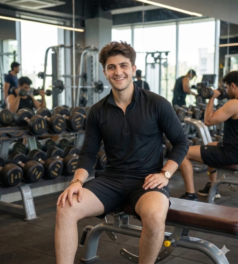 gym fitness gemini ai prompt for boy hyper realistic muscular physique cinematic DSLR editorial portrait generated with Gemini AI photo editing