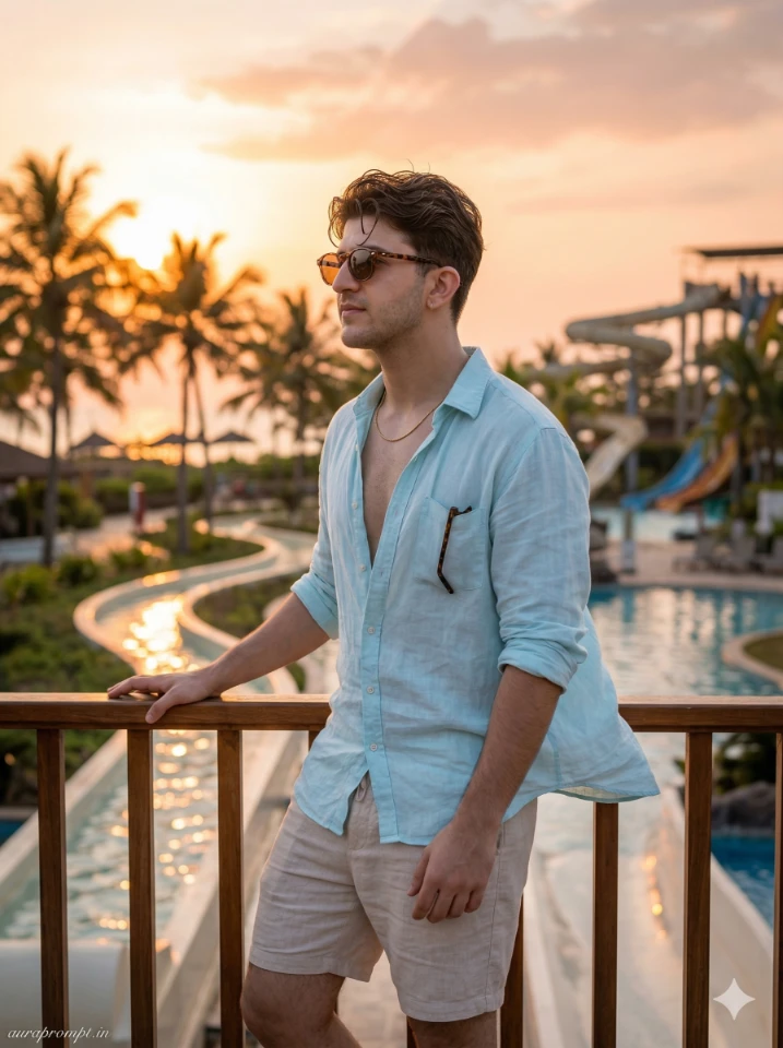 tropical water park AI photo editing prompts with ultra realistic water slide scene for Instagram creators