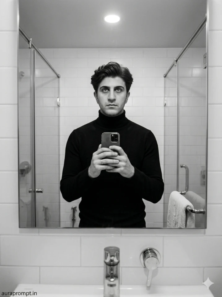 Ultra realistic mirror selfie AI prompts for cinematic portrait photography on Gemini