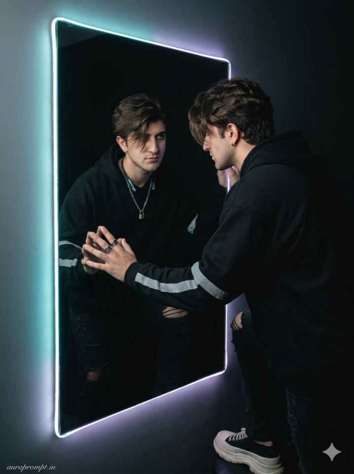 Ultra realistic mirror selfie AI prompts for cinematic portrait photography on Gemini