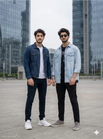 Two Indian boys in Pinterest-style outfits generated using a 2 friends prompt for Gemini boy with cinematic lighting and realistic faces.
