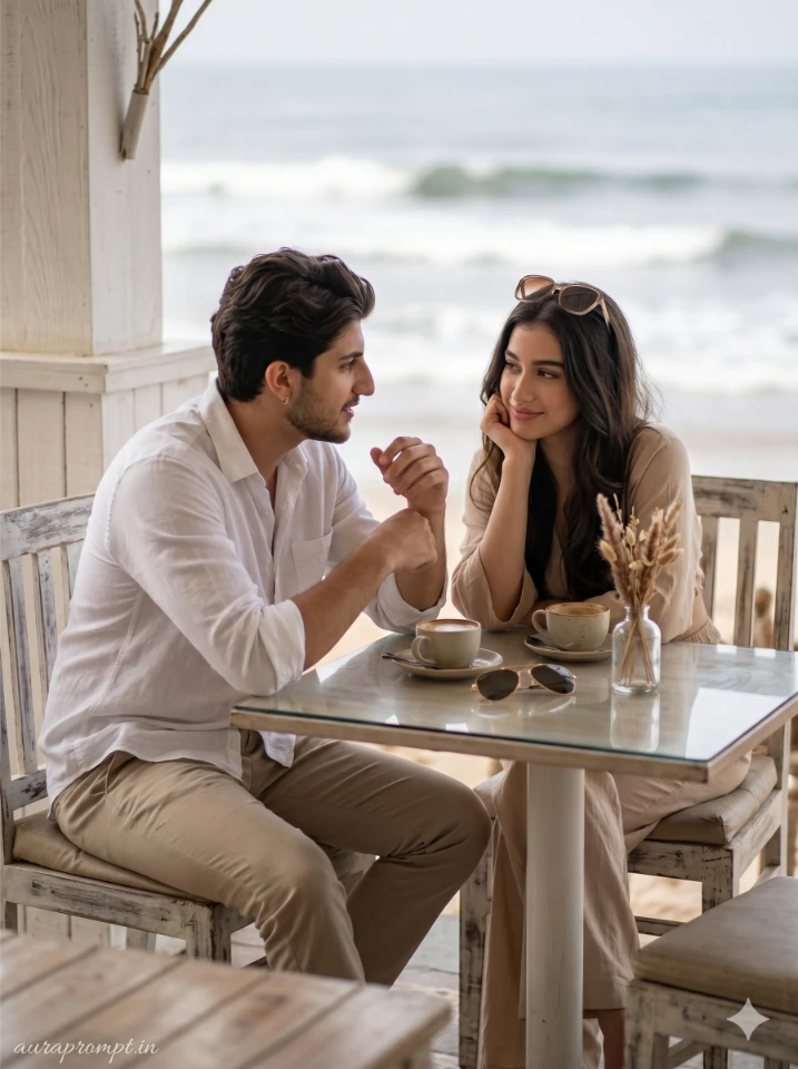 Gemini AI couple photo prompts for romantic Indian beach and hill station summer 2026 photoshoot