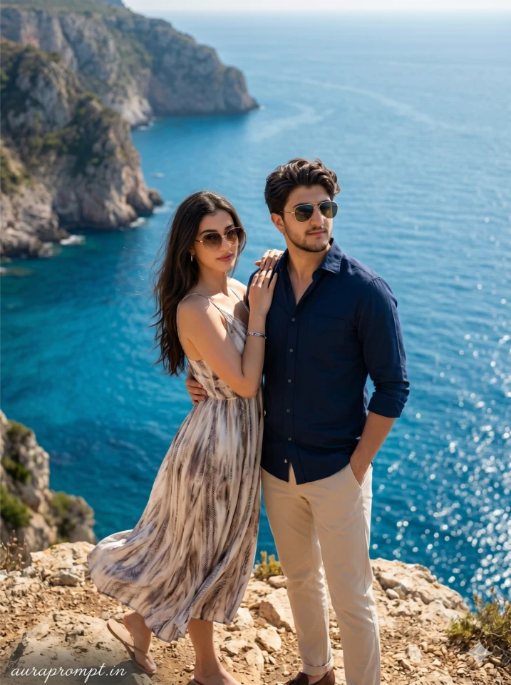 Gemini AI couple photo prompts for romantic Indian beach and hill station summer 2026 photoshoot