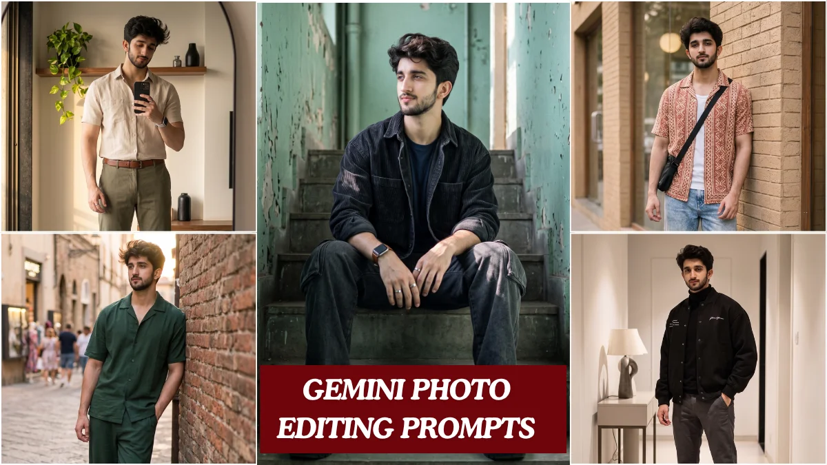 A stylish Indian man in a Pinterest-inspired outfit generated using Gemini photo editing prompts for Instagram