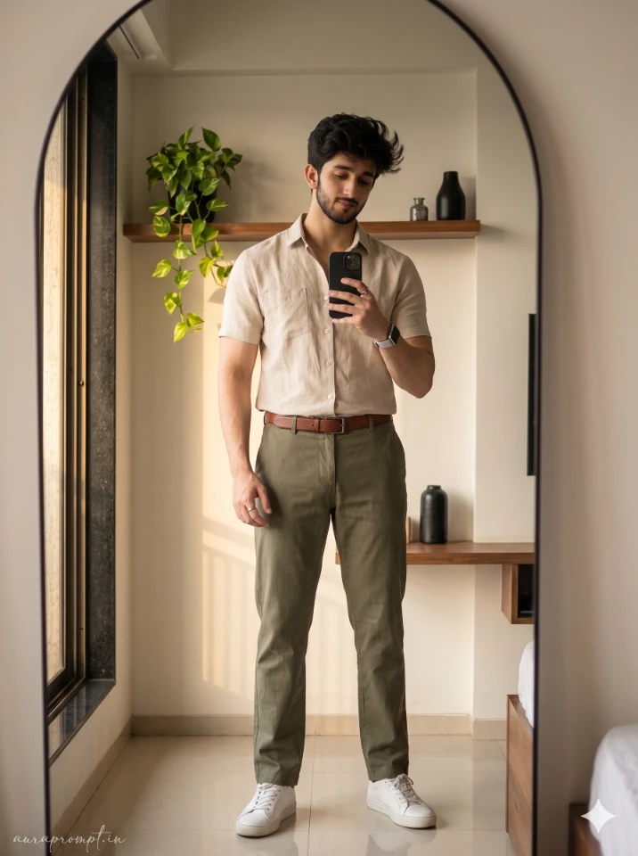 A stylish Indian man in a Pinterest-inspired outfit generated using Gemini photo editing prompts for Instagram