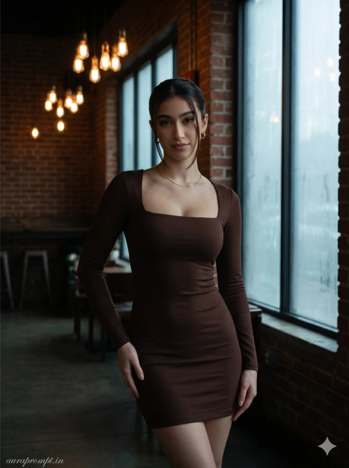 A trending gemini ai photo prompts girl result showing cinematic western dress editorial look for Indian Instagram creators in 2026.