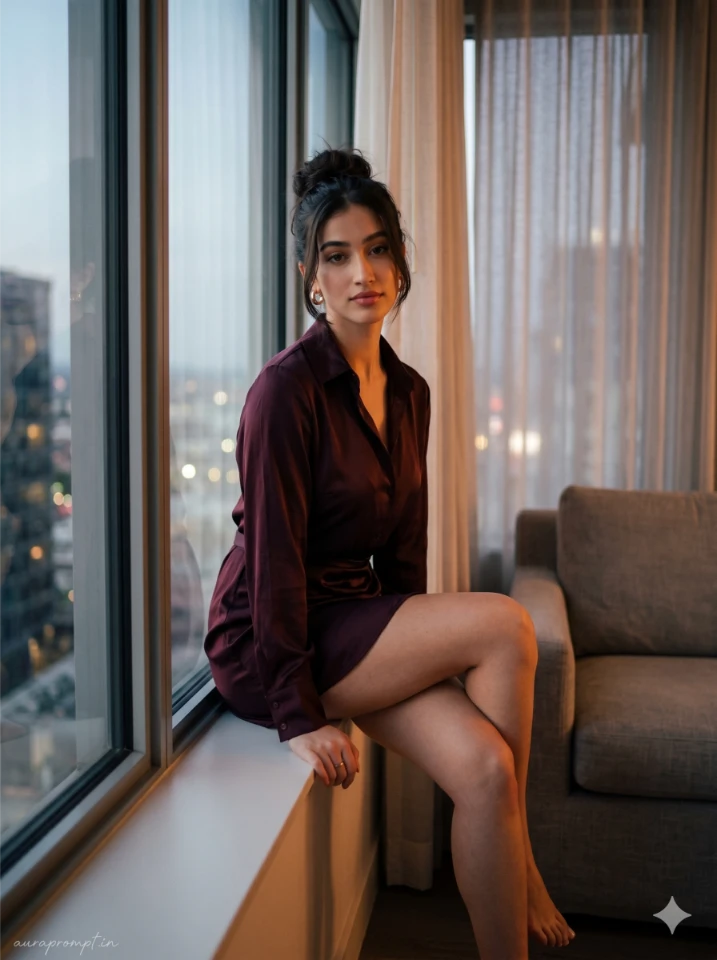 A trending gemini ai photo prompts girl result showing cinematic western dress editorial look for Indian Instagram creators in 2026.