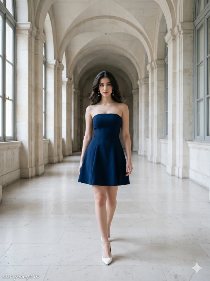 A trending gemini ai photo prompts girl result showing cinematic western dress editorial look for Indian Instagram creators in 2026.