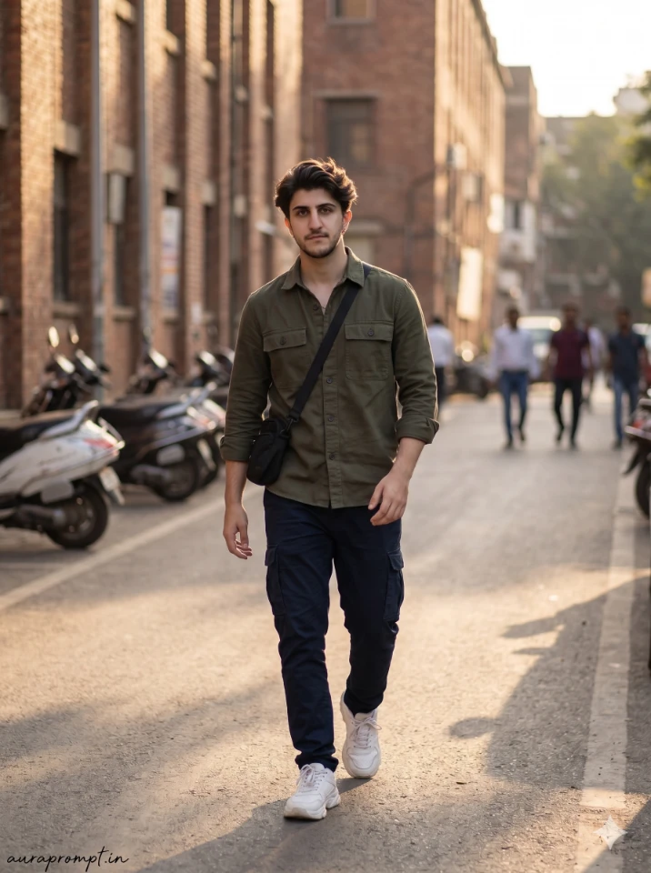 atic Gemini AI photo prompt result showing a stylish Indian boy in summer aesthetic outfit, trending boy prompts 2026 style editorial look.