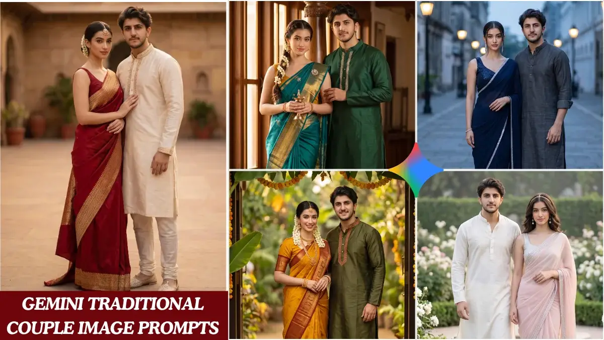 Indian couple together for a traditional couple image prompts on Gemini AI