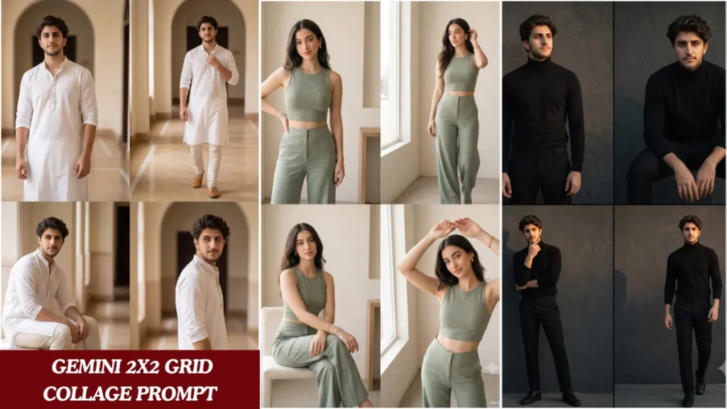 A cinematic Gemini 2X2 Grid Collage Prompt