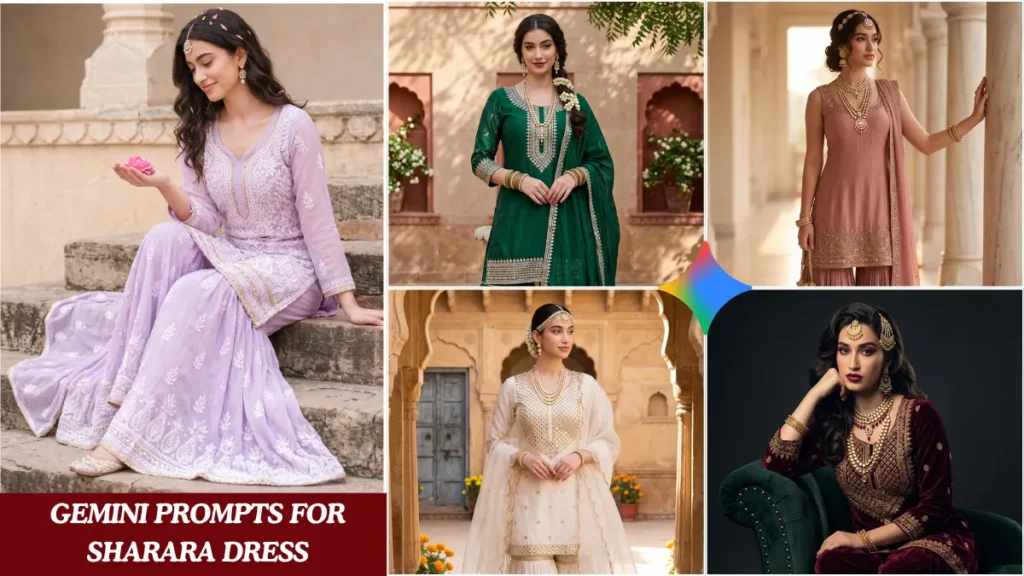 A cinematic gemini photo editing prompts result showing an Indian girl in a royal editorial fashion finish.
