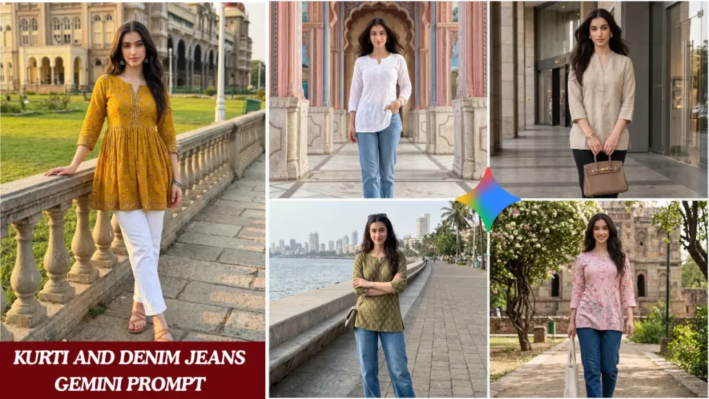 5 Copy-paste these kurti and denim jeans Gemini Prompt ideas and get Pinterest-perfect AI photos and Gemini Prompt editorial shoot