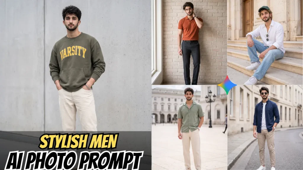 Get 5 ready-to-copy gemini ai photo prompts for men editorial Look.