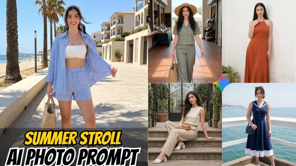 These 5 gemini ai photo prompts for women turn a simple summer stroll idea into cinematic,