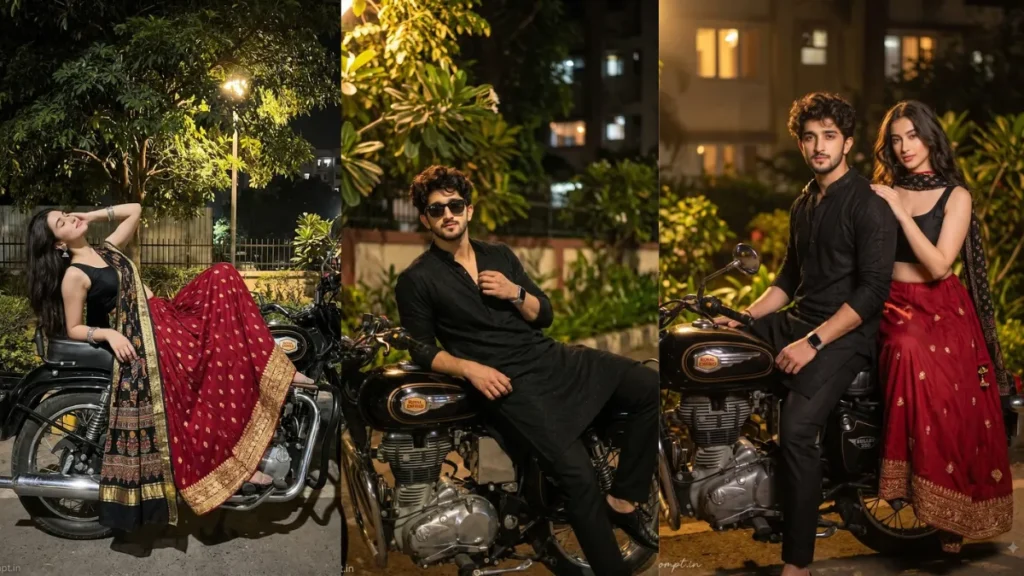 Get 5 cinematic Royal Enfield Bullet bike AI photo editing prompts for boys, girls and couples. Copy, paste and create stunning Gemini AI portraits instantly.