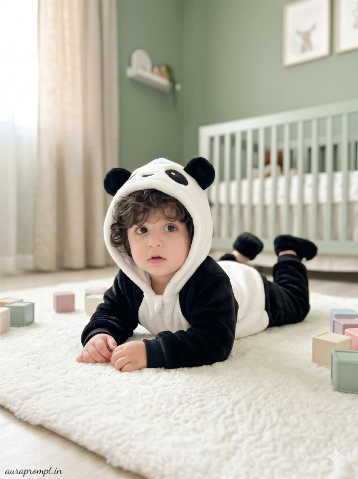 Adorable Panda Onesie Nursery Baby Portrait
